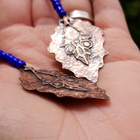 Copper & Blue "Peacock Quill" Earrings - Picture 5 of 5